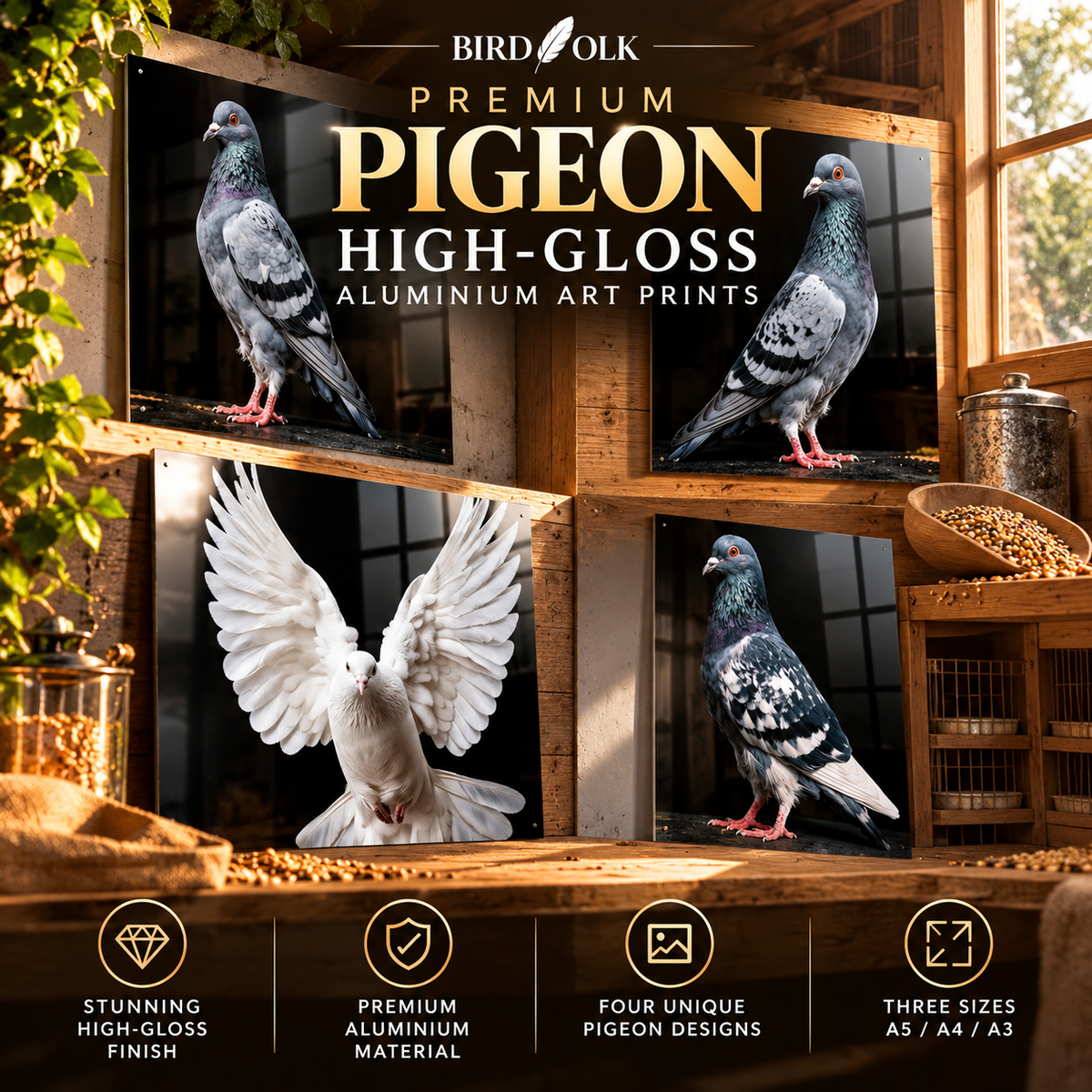Pigeon High-Gloss Aluminium Art Prints