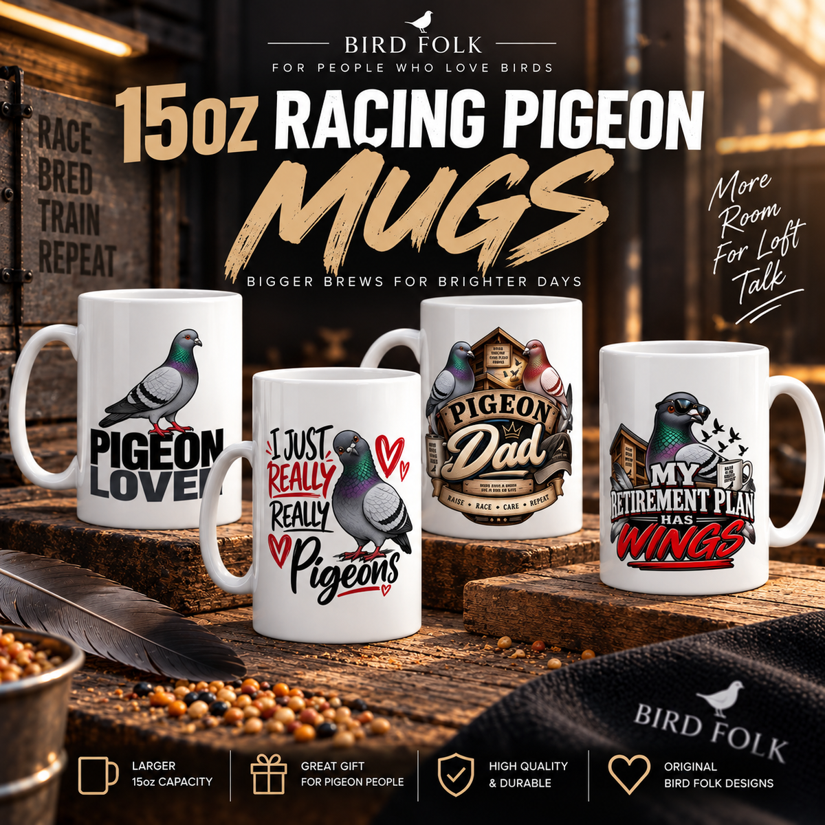 15oz Racing Pigeon Mugs