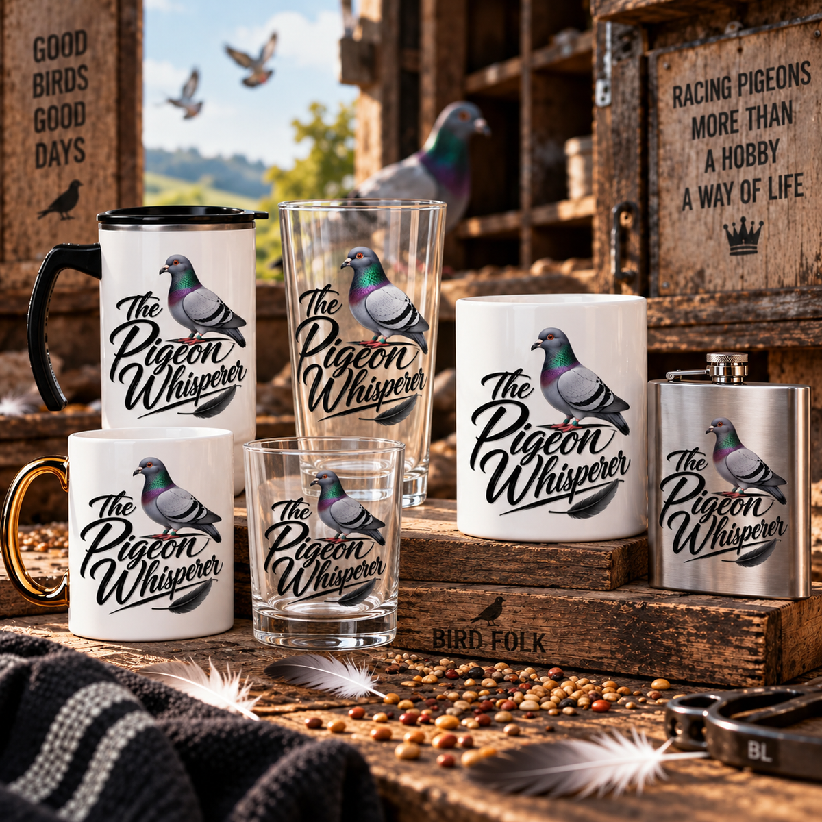 The Pigeon Whisperer – Racing Pigeon Drinkware