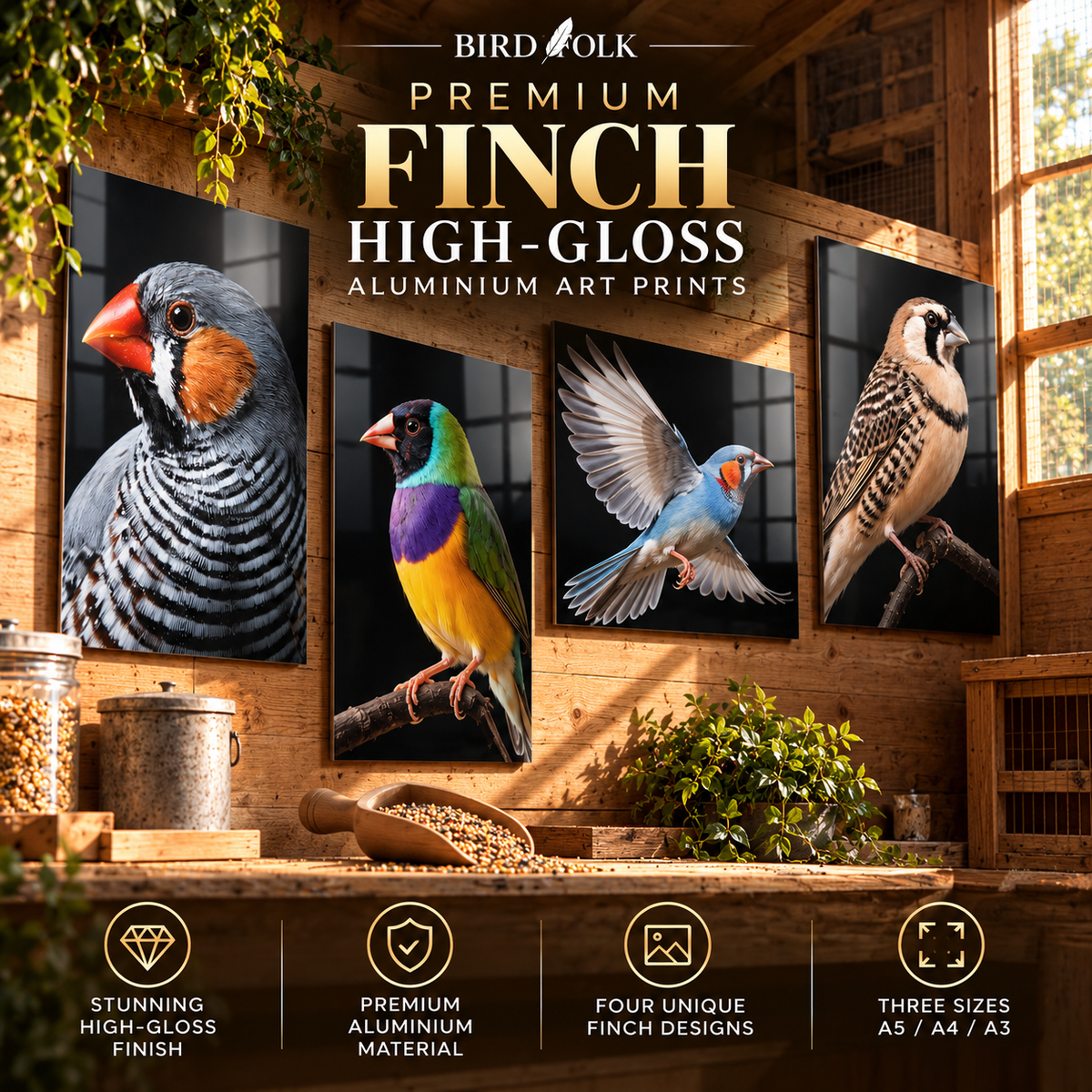 Finch High-Gloss Aluminium Art Prints