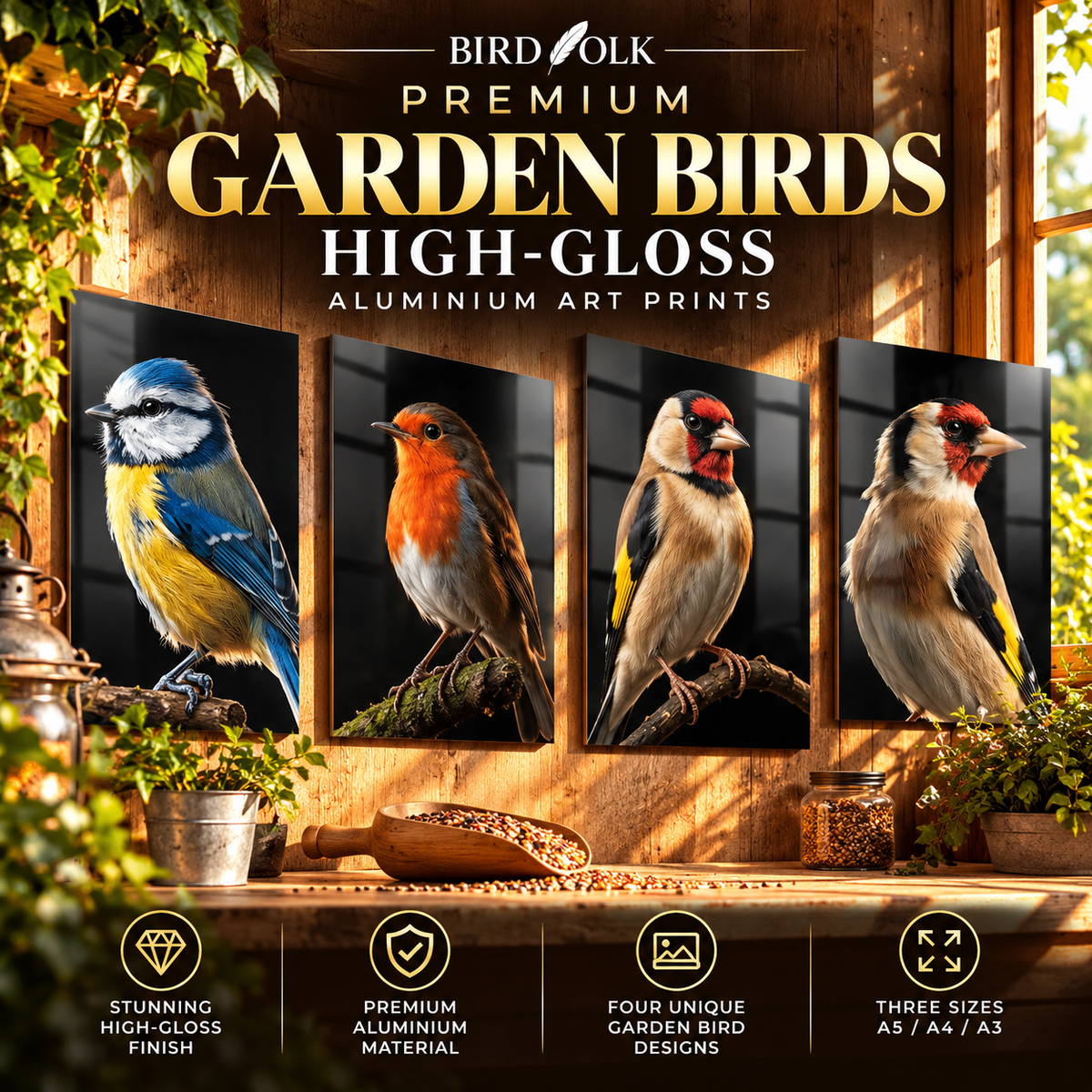 Garden Bird High-Gloss Aluminium Art Prints