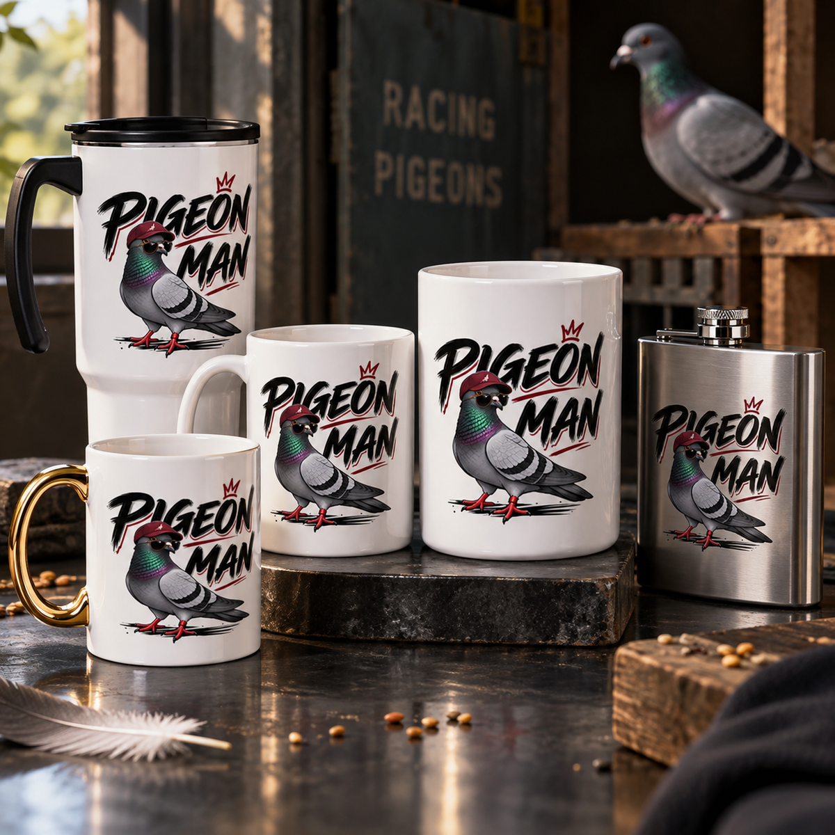 Pigeon Man – Racing Pigeon Drinkware