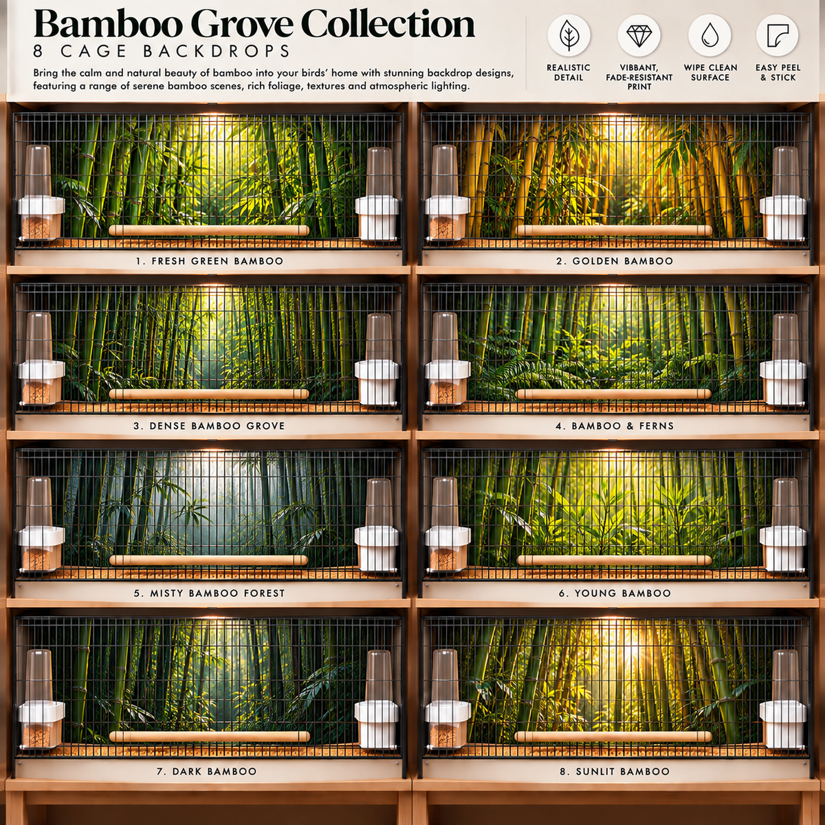 Bamboo Grove — Self-Adhesive Breeding Cage Backdrops