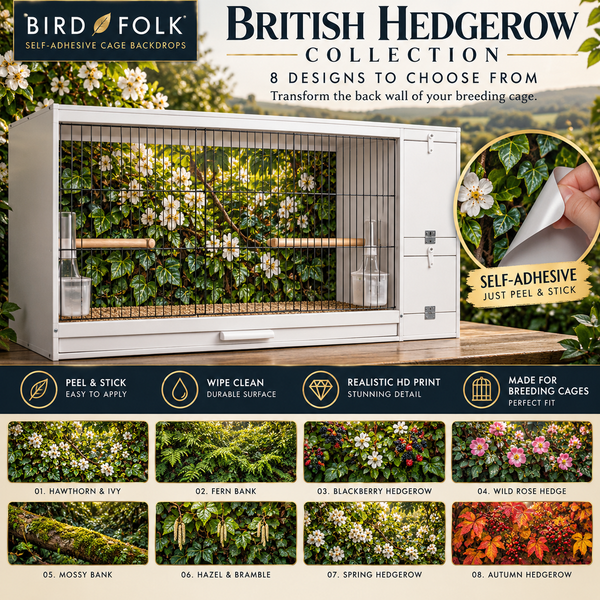 British Hedgerow — Self-Adhesive Breeding Cage Backdrops