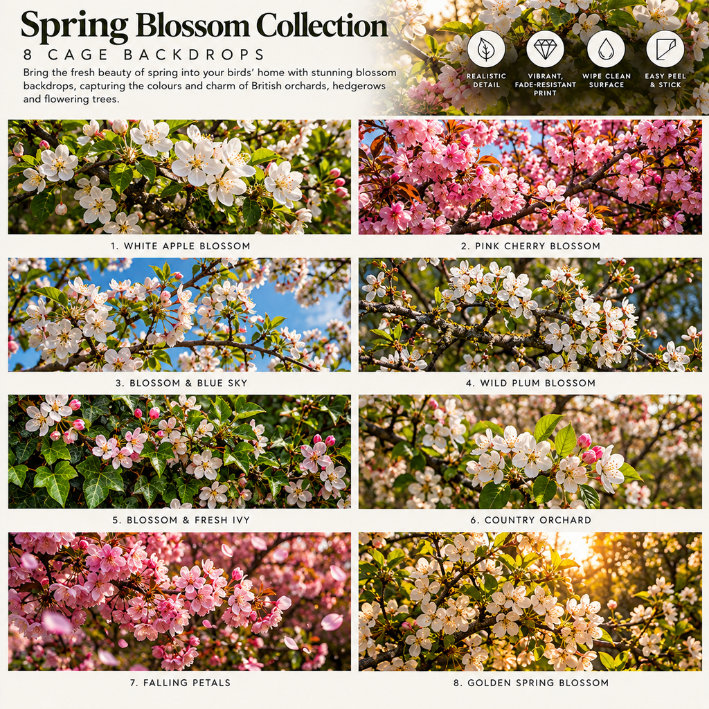 Spring Blossom — Self-Adhesive Breeding Cage Backdrops