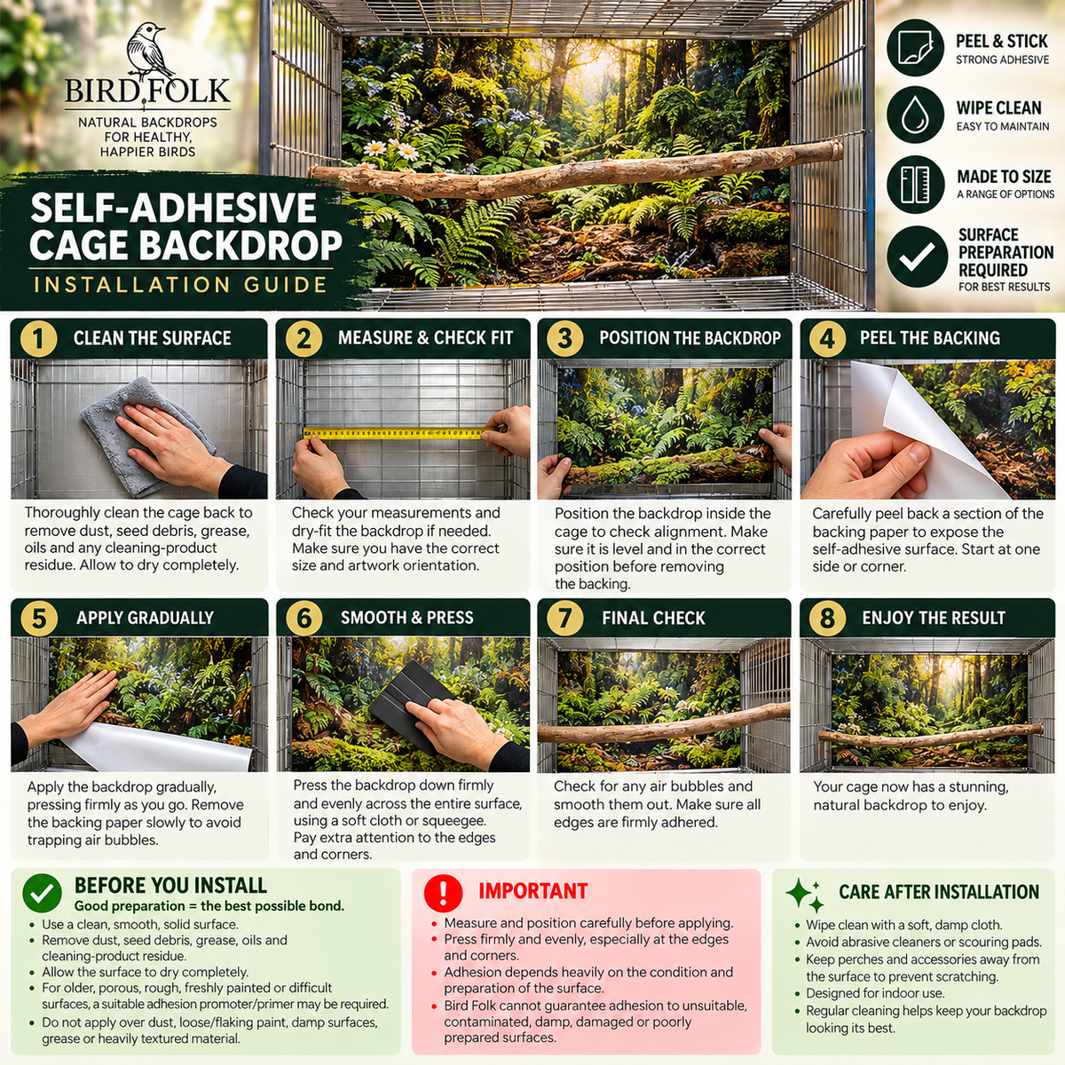 Bamboo Grove — Self-Adhesive Breeding Cage Backdrops
