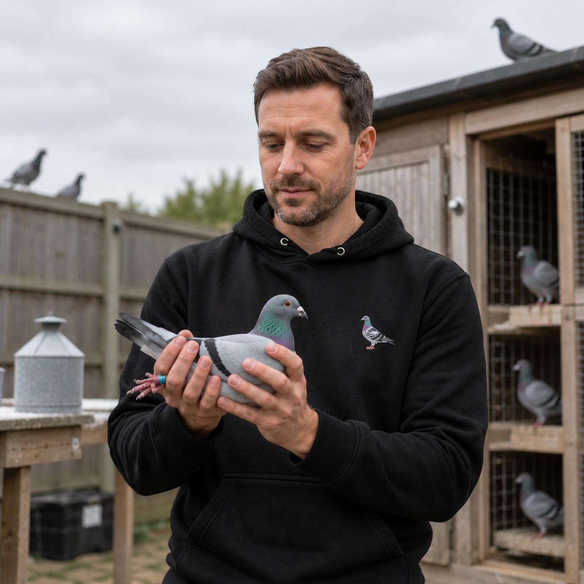 Blue Bar Classic — Racing Pigeon Embroidered Hoodie