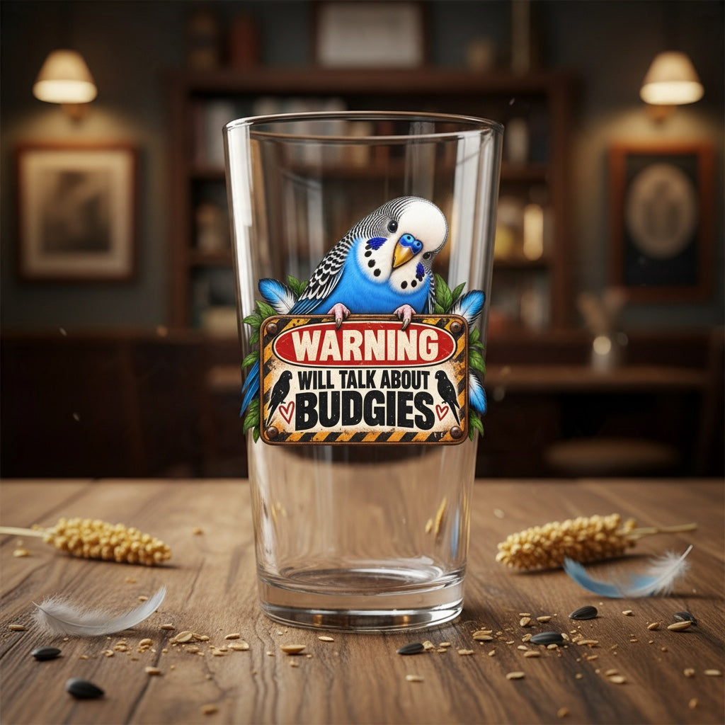 Warning – I Will Talk About Budgies – Pint Glass