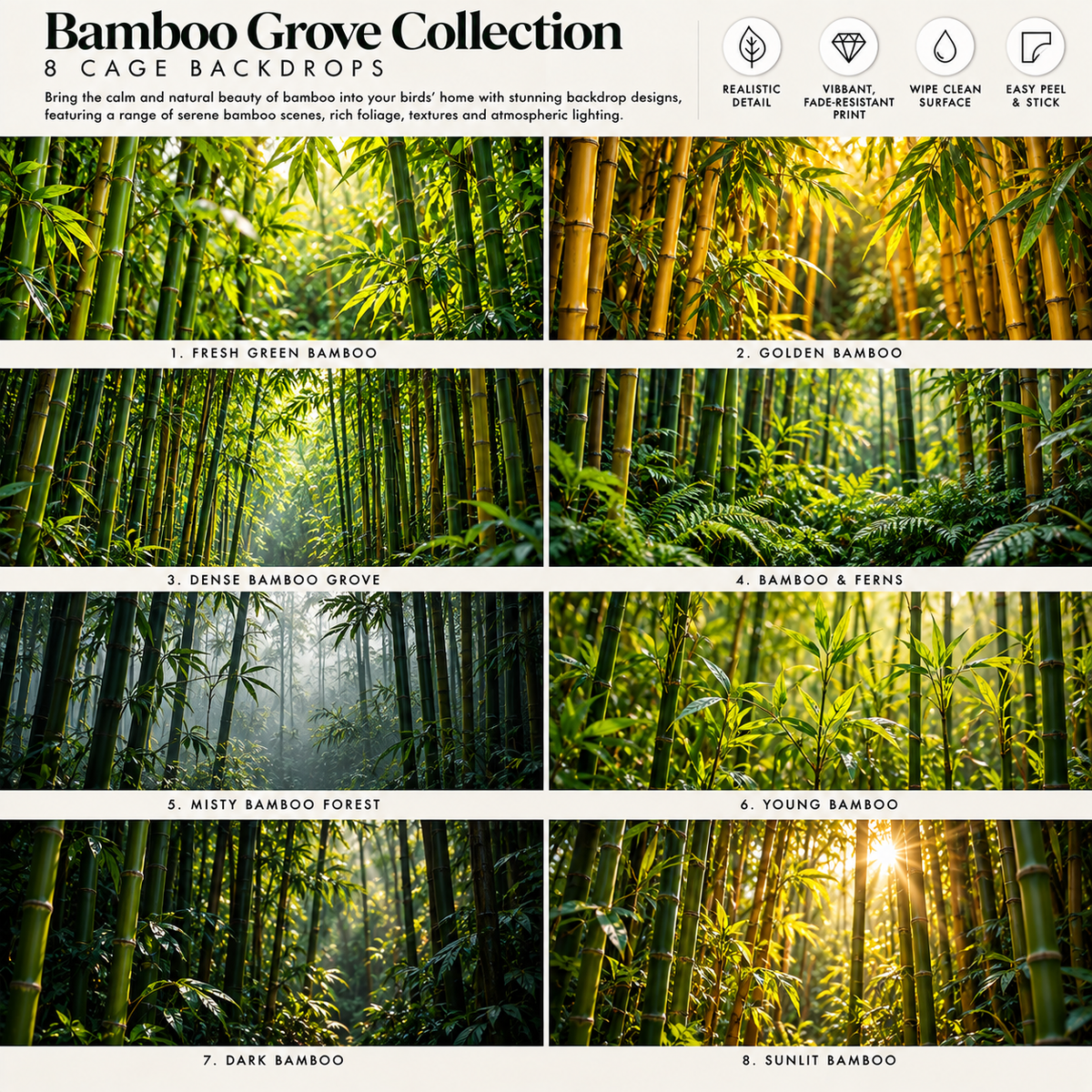 Bamboo Grove — Self-Adhesive Breeding Cage Backdrops