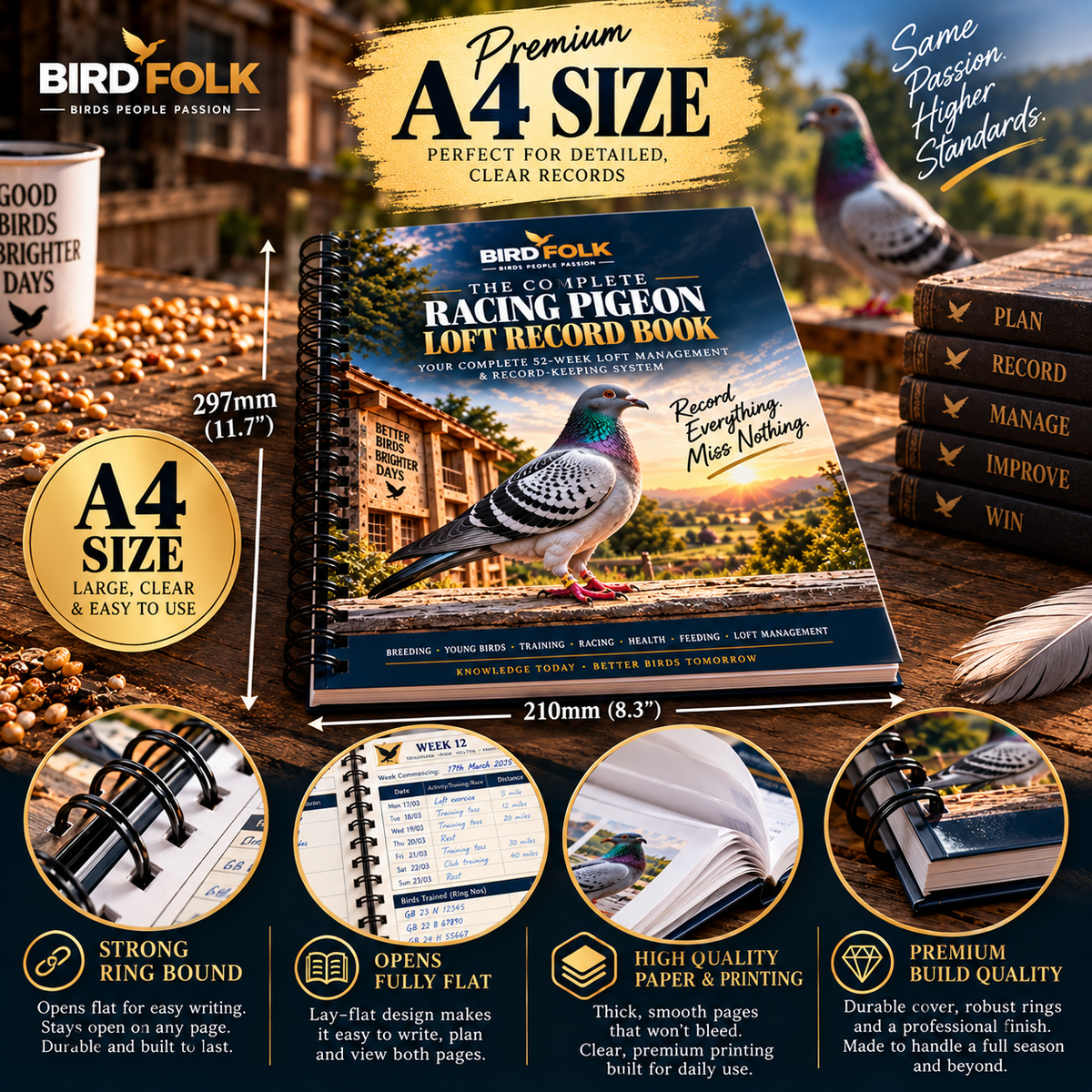The Complete Racing Pigeon Loft Record Book – 52 Weeks, Up to 120 Birds, Complete Season Planner