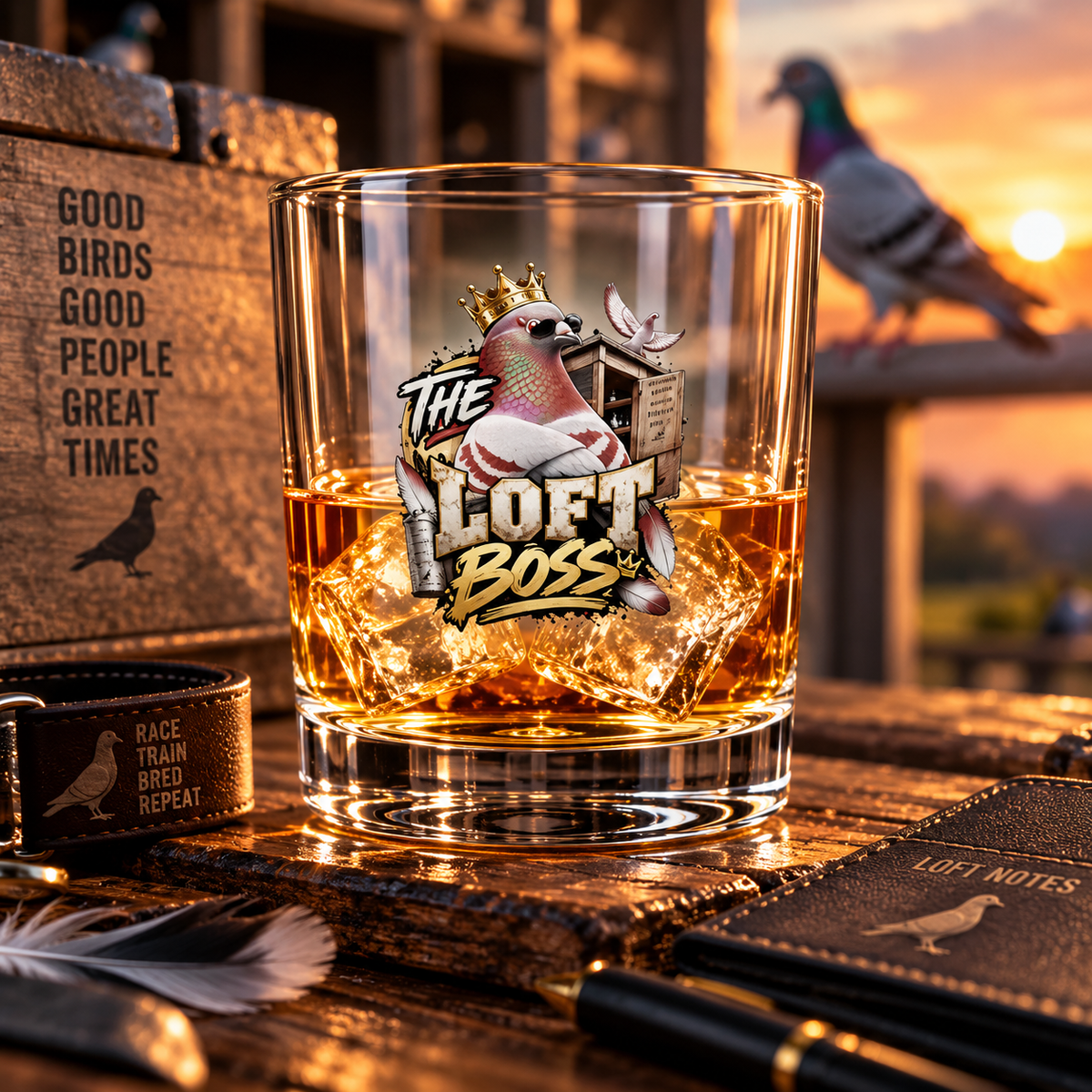 The Loft Boss – Red Bar – Racing Pigeon Whisky Glass