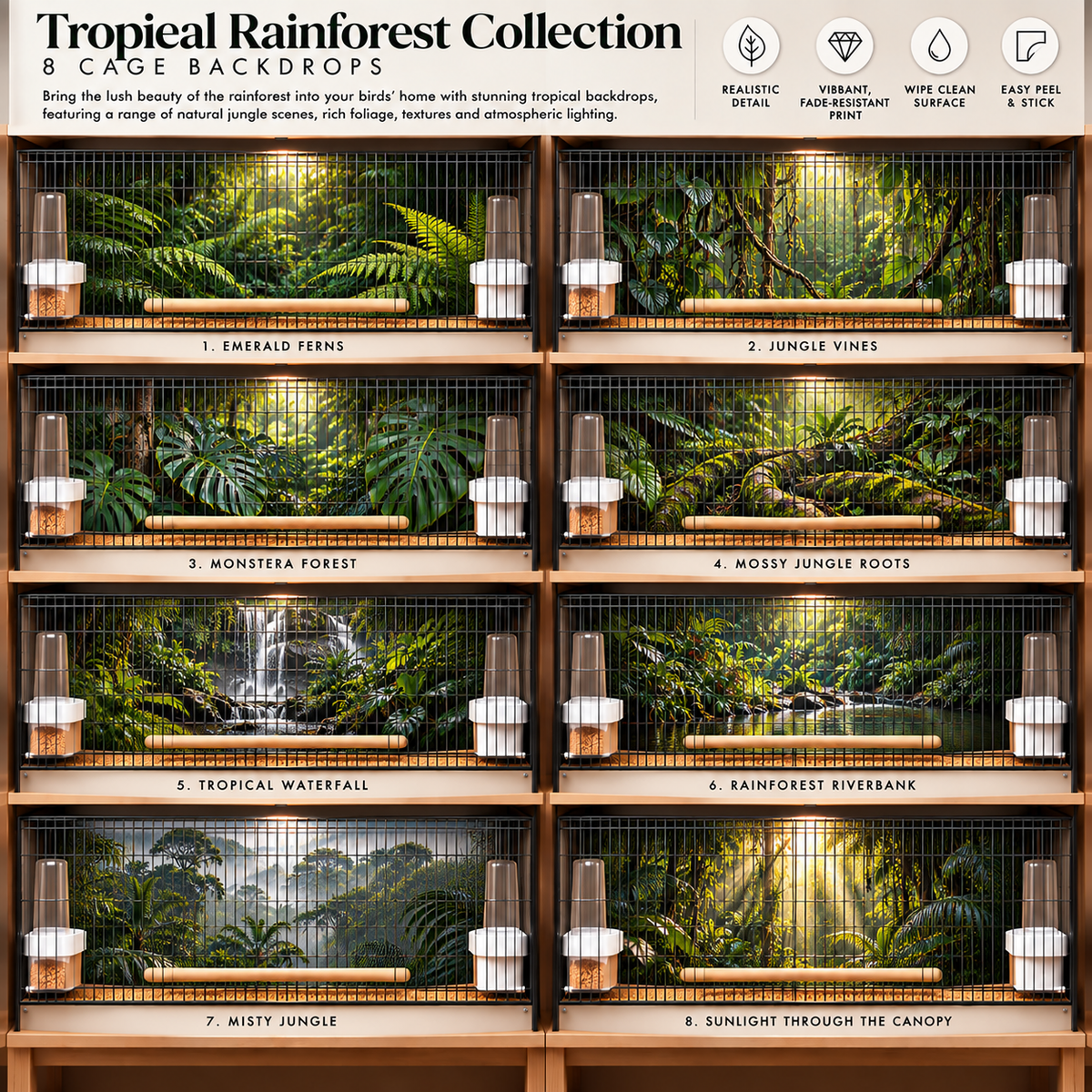 Tropical Rainforest — Self-Adhesive Breeding Cage Backdrops