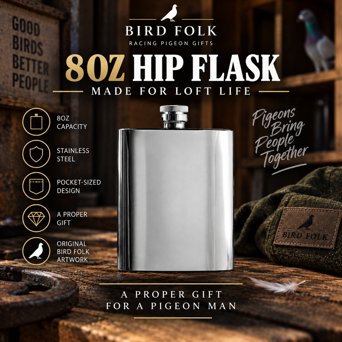 Driving My Wife Crazy – One Pigeon Race at a Time – 8oz Racing Pigeon Hip Flask