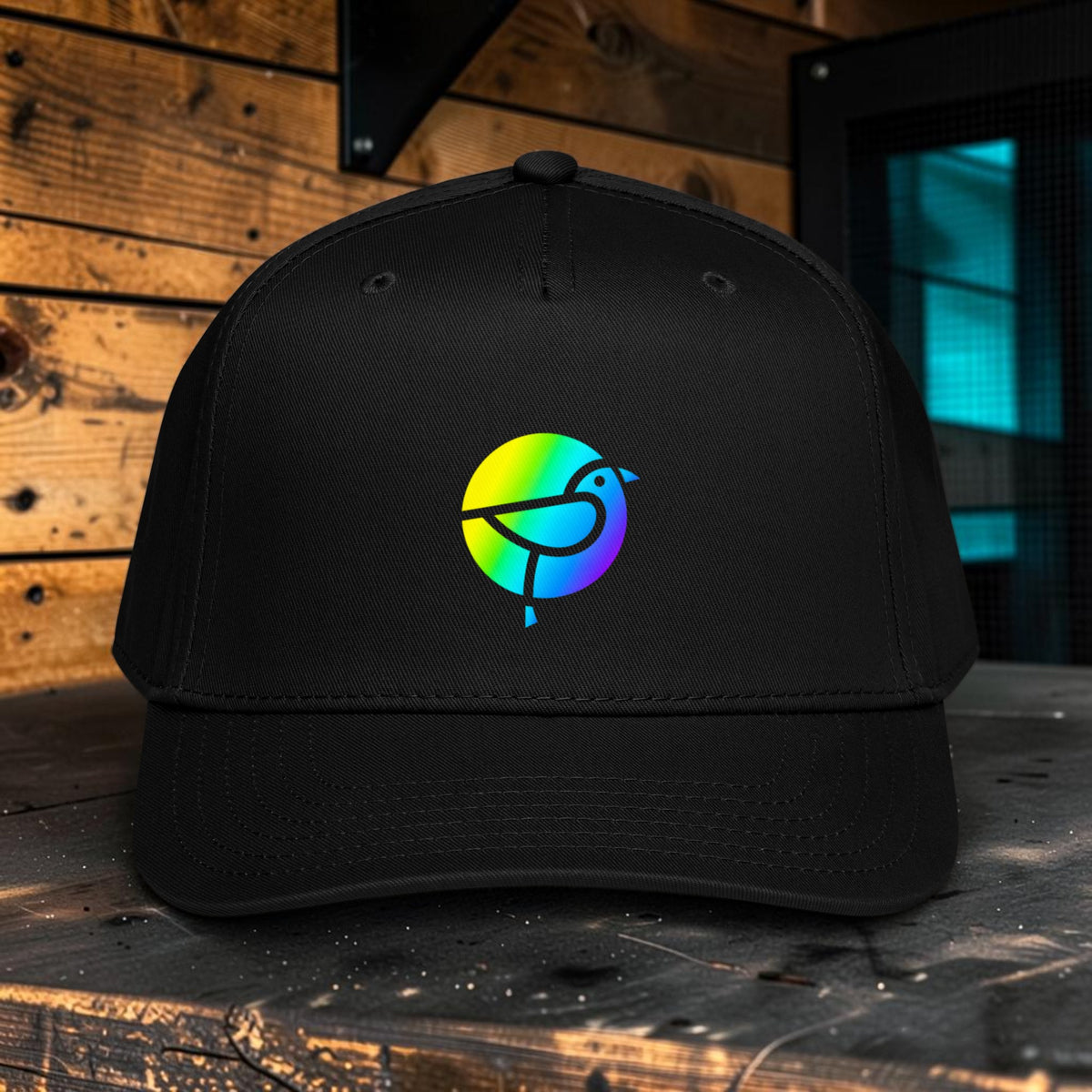 Bird Lounge Minimal 5-Panel Cap — Black