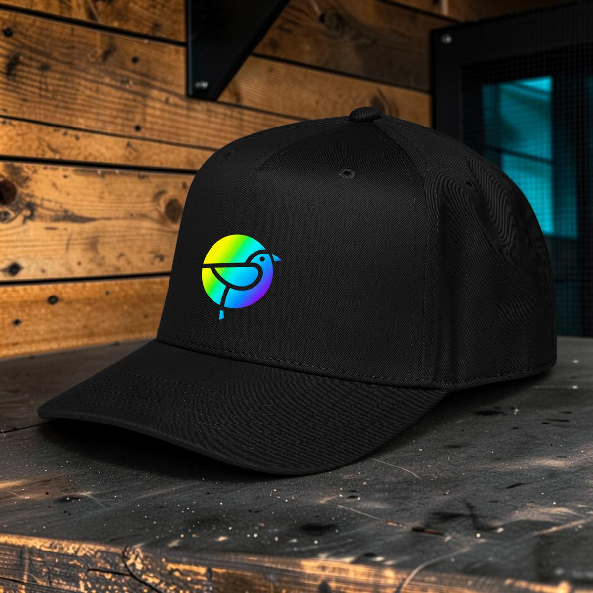 Bird Lounge Minimal 5-Panel Cap — Black