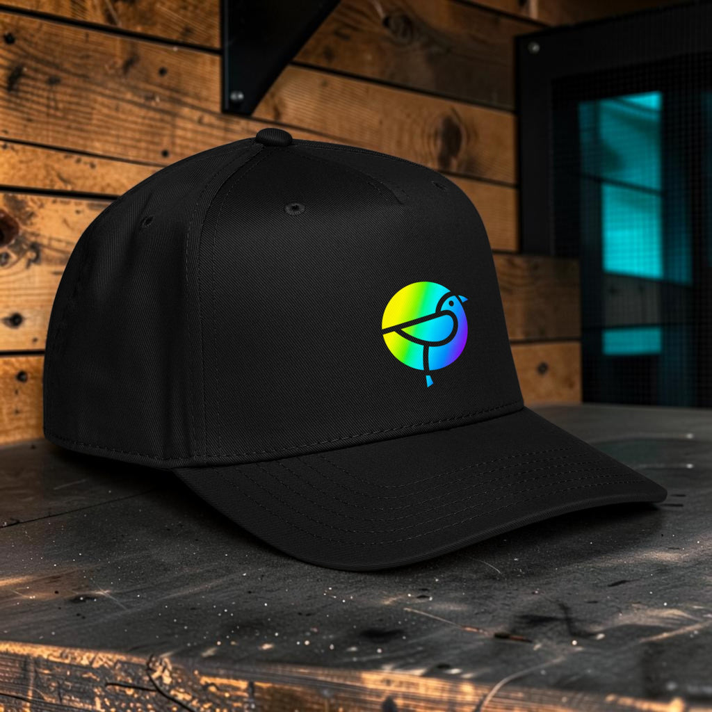 Bird Lounge Minimal 5-Panel Cap — Black