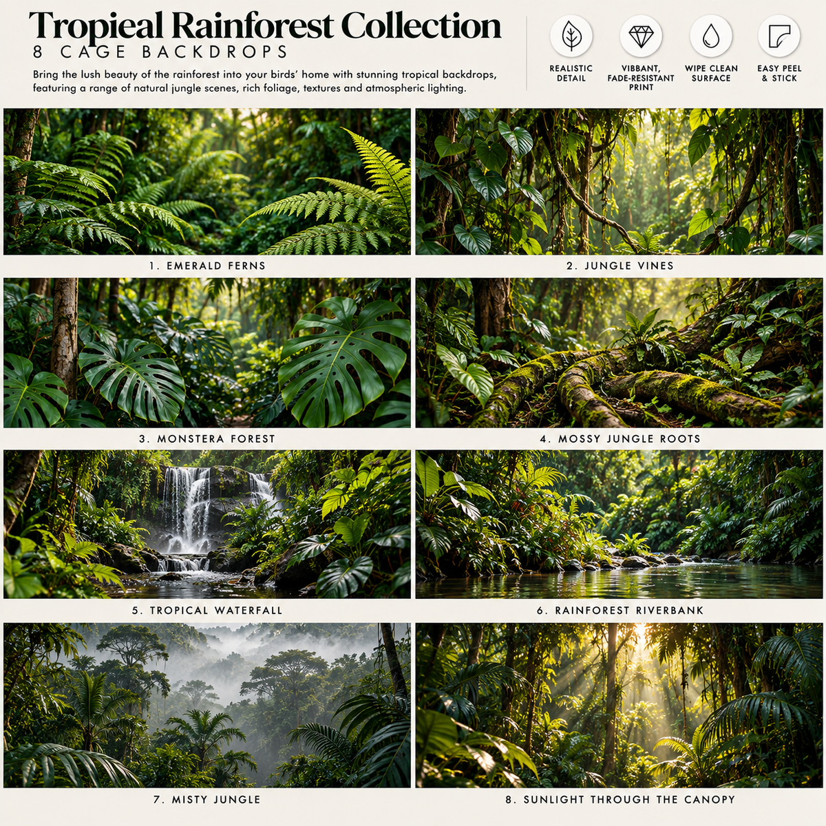 Tropical Rainforest — Self-Adhesive Breeding Cage Backdrops