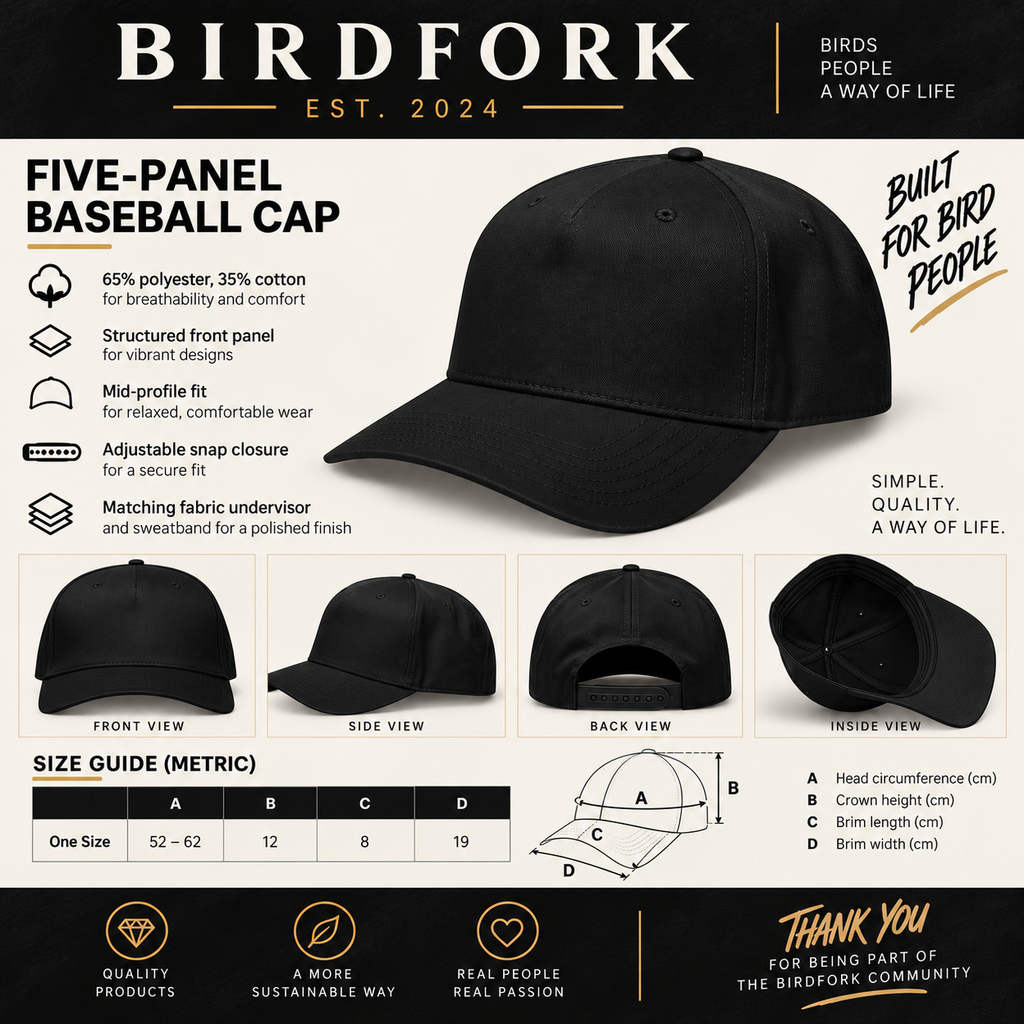 Bird Lounge Minimal 5-Panel Cap — Black