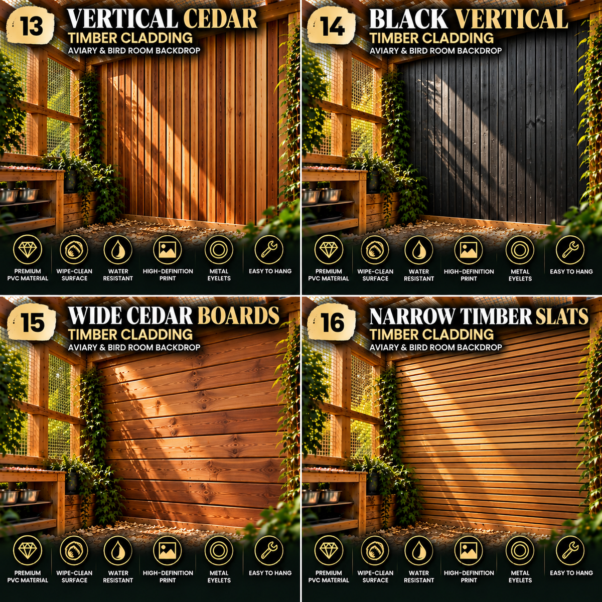 BD 14 — Timber Cladding Aviary & Bird Room Backdrop Collection