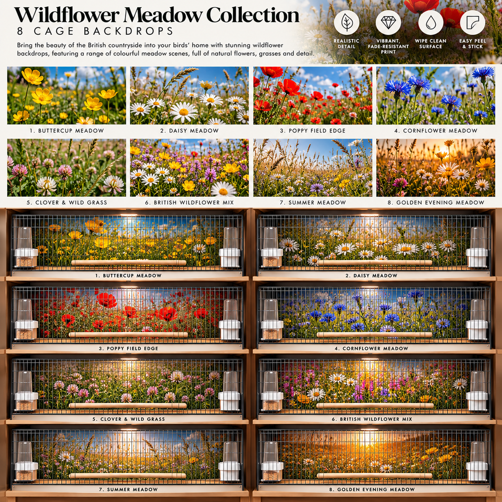 Wildflower Meadow — Self-Adhesive Breeding Cage Backdrops