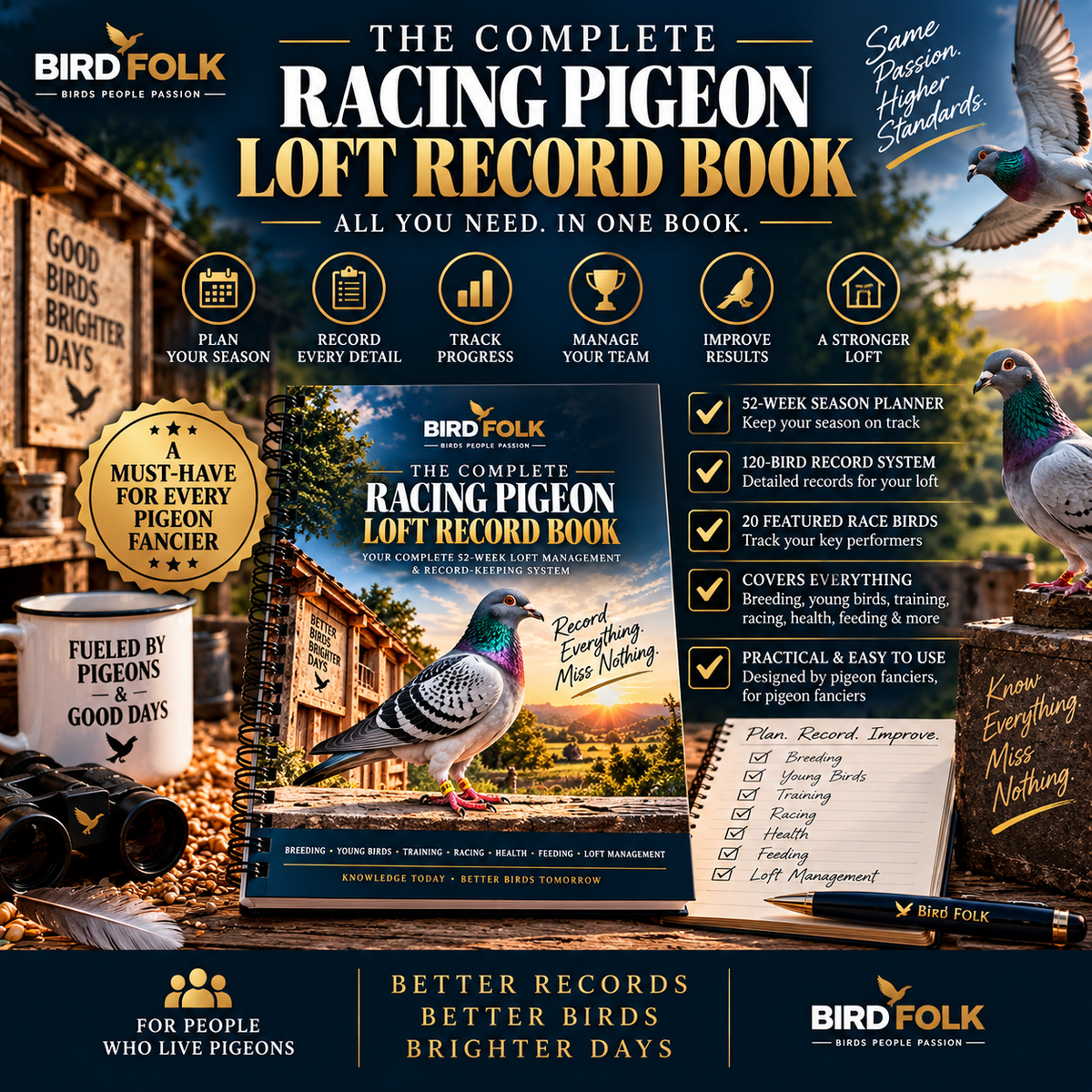 The Complete Racing Pigeon Loft Record Book – 52 Weeks, Up to 120 Birds, Complete Season Planner