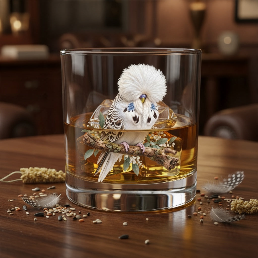 White Exhibition Budgie – Whisky Glass