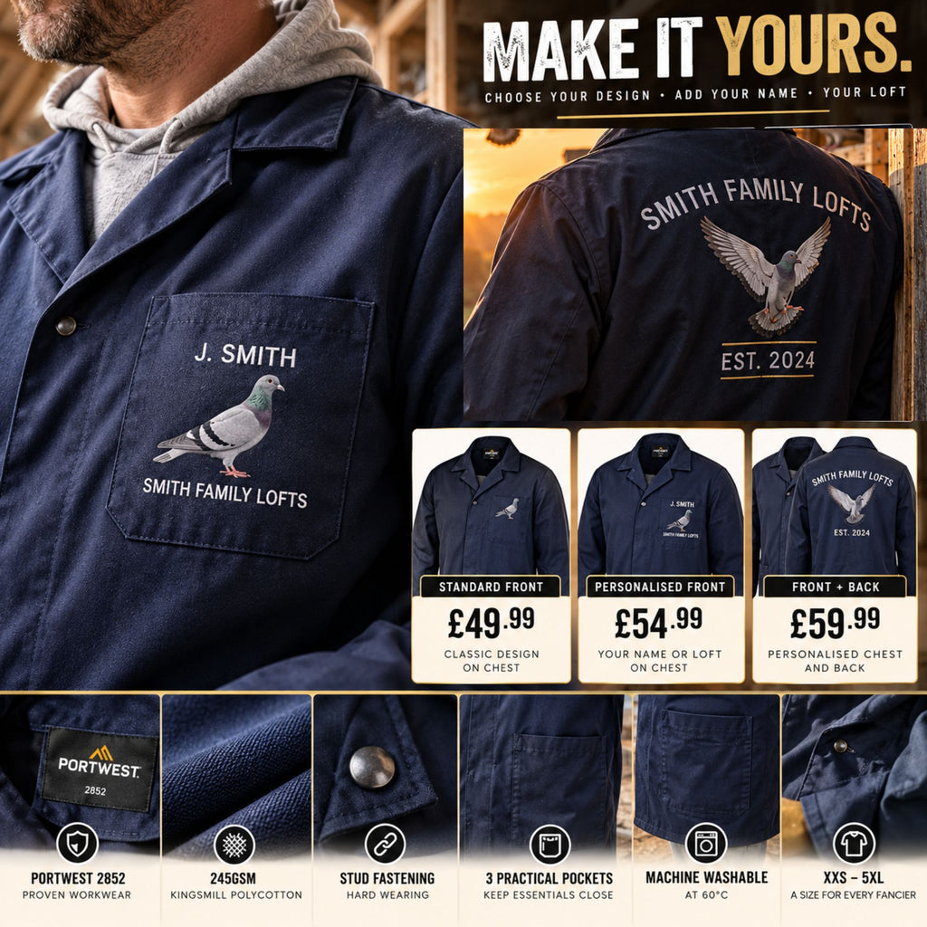 Personalised Racing Pigeon Loft Coat – Portwest 2852 | Choose Your Pigeon