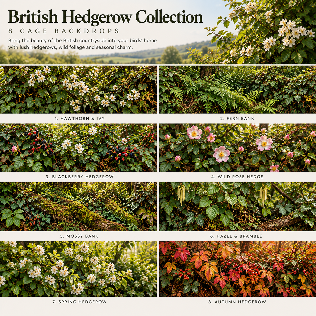 British Hedgerow — Self-Adhesive Breeding Cage Backdrops