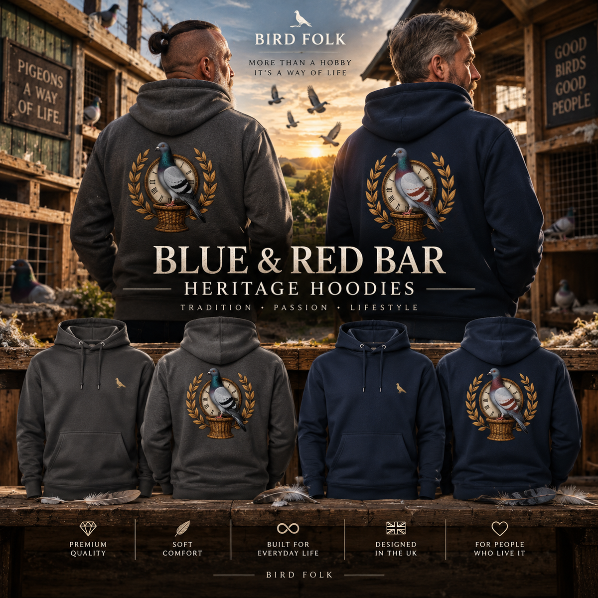 Red Bar Pigeon Heritage Hoodie