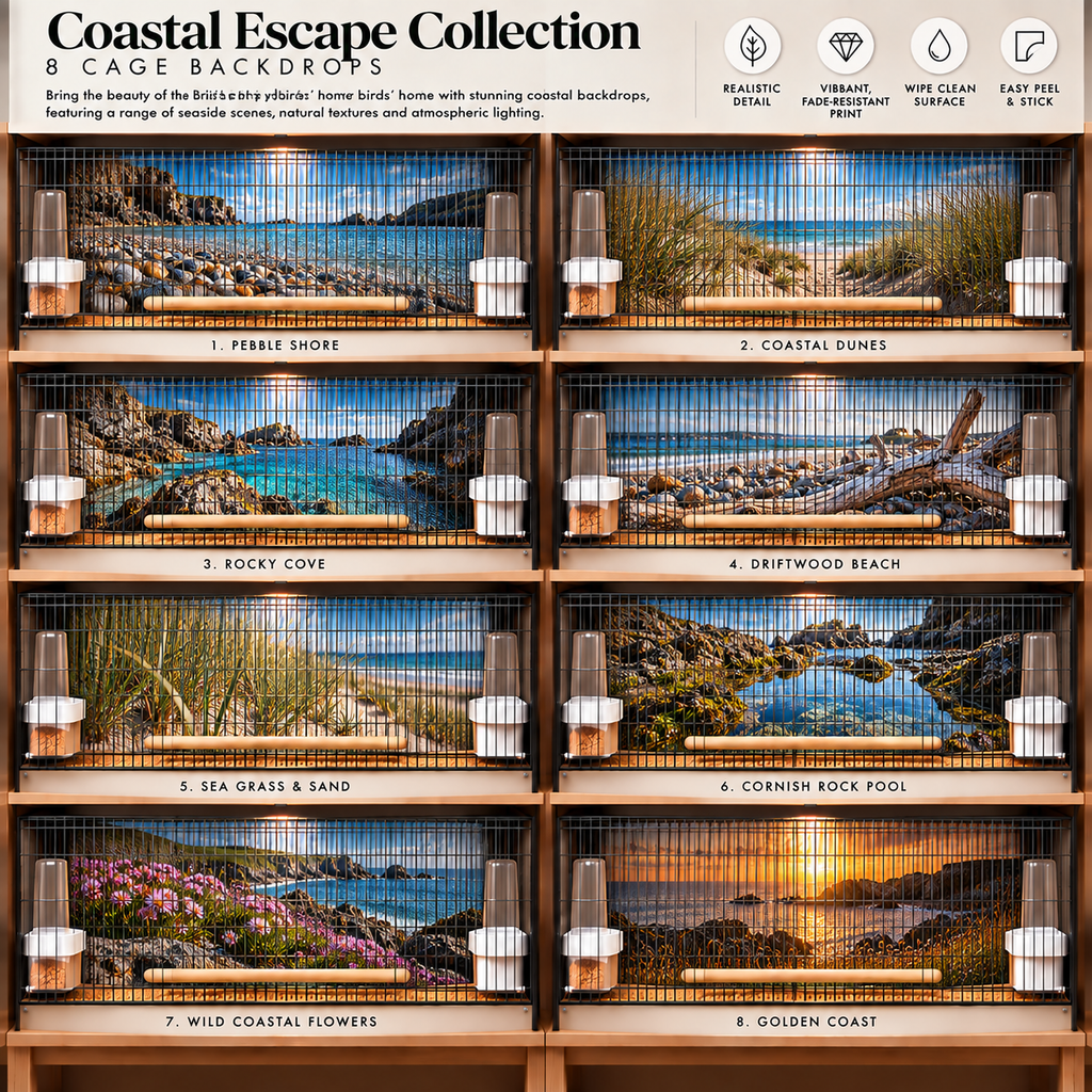 Coastal Escape — Self-Adhesive Breeding Cage Backdrops