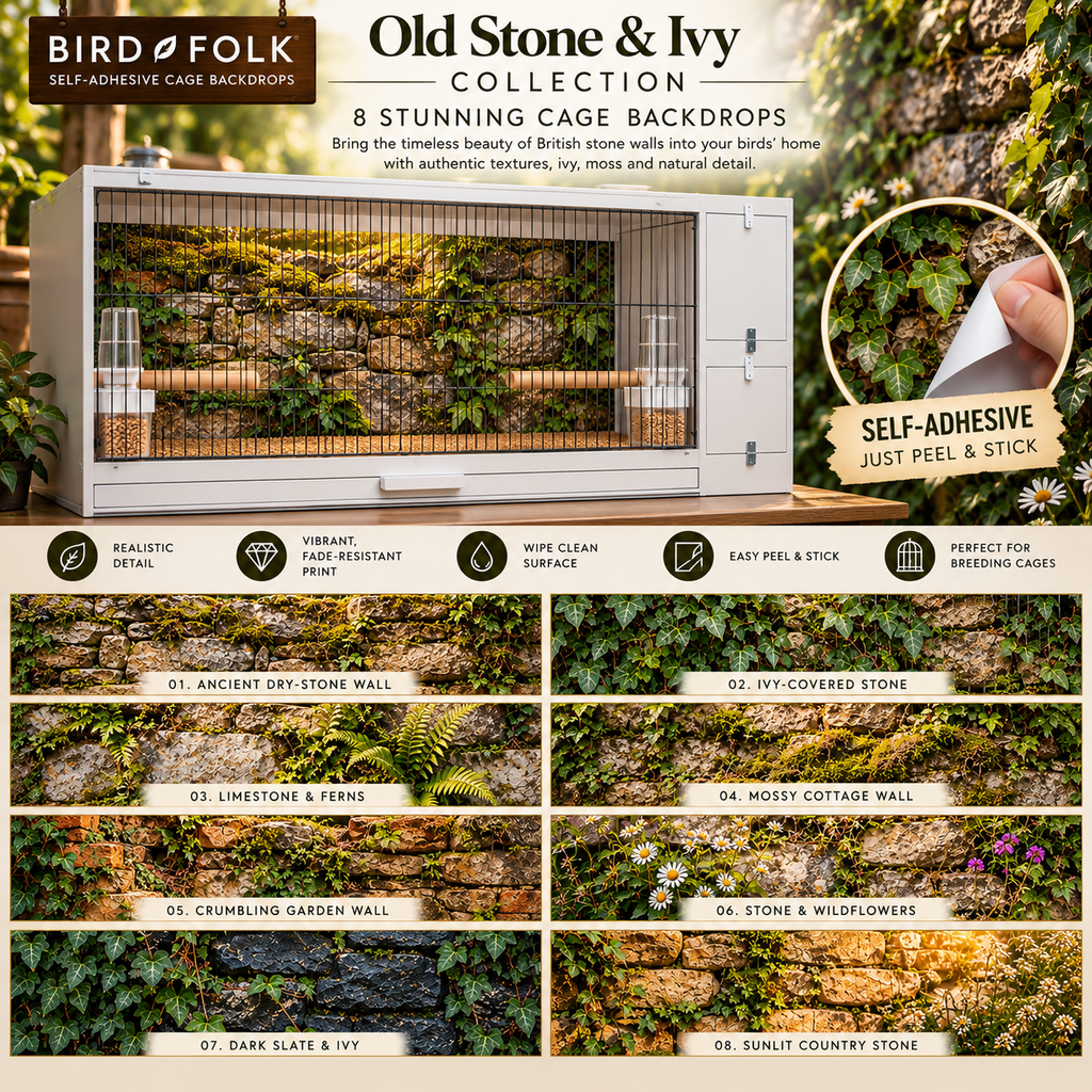 Old Stone & Ivy — Self-Adhesive Breeding Cage Backdrops