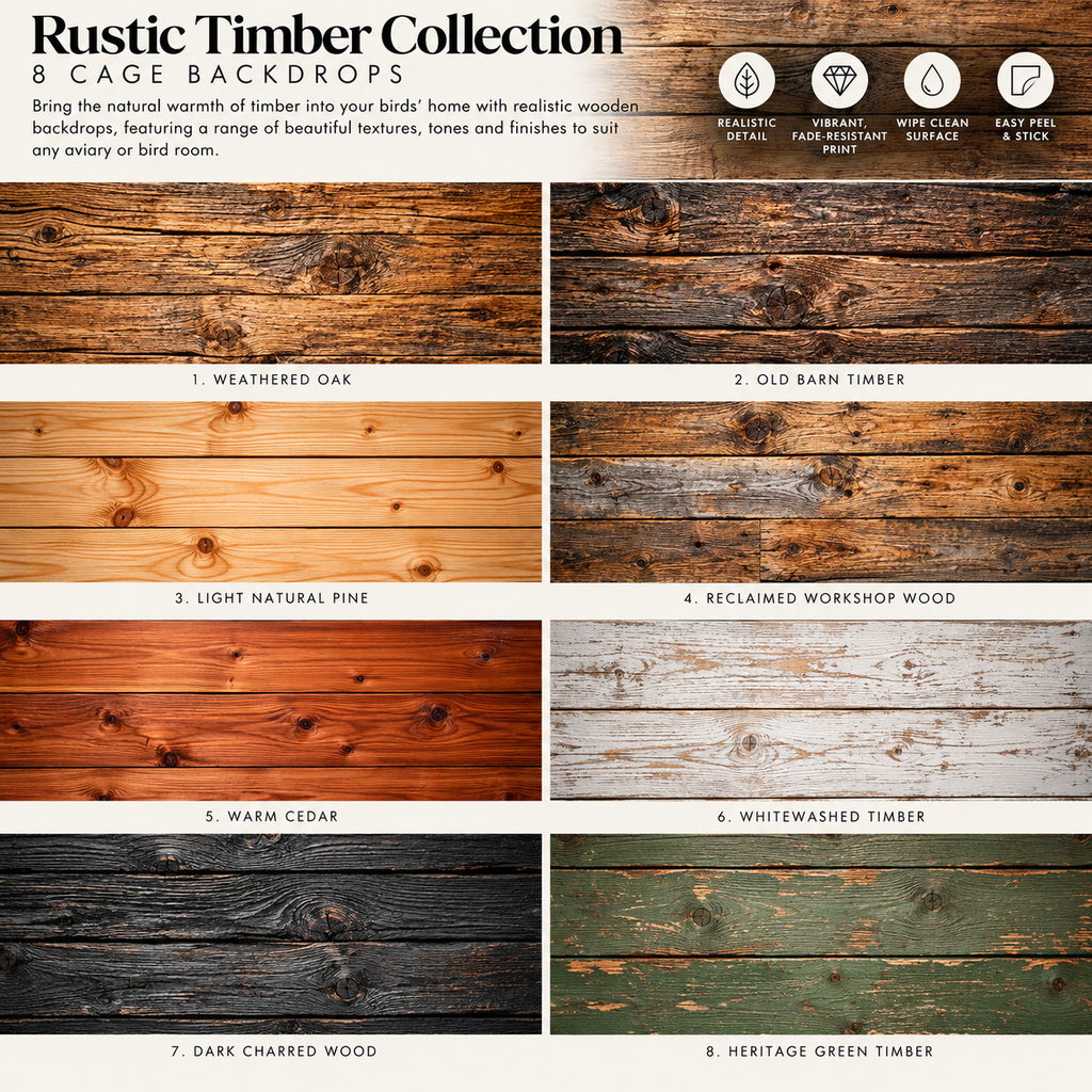 Rustic Timber — Self-Adhesive Breeding Cage Backdrops