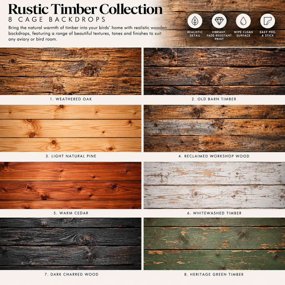 Rustic Timber — Self-Adhesive Breeding Cage Backdrops