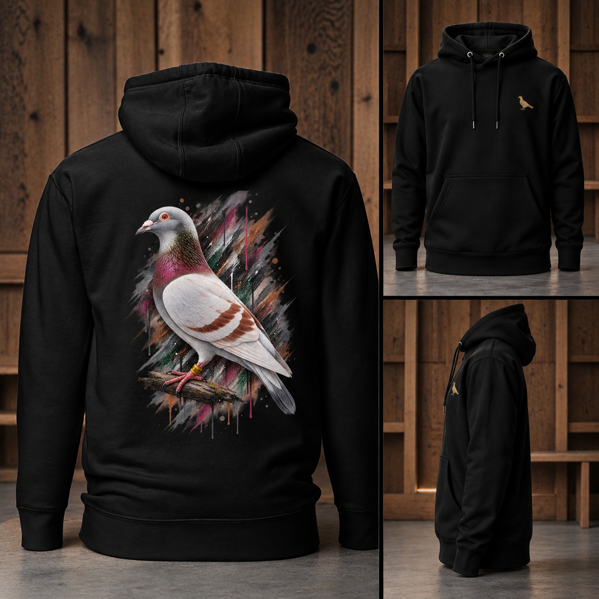 Red Bar Painted Pigeon Hoodie