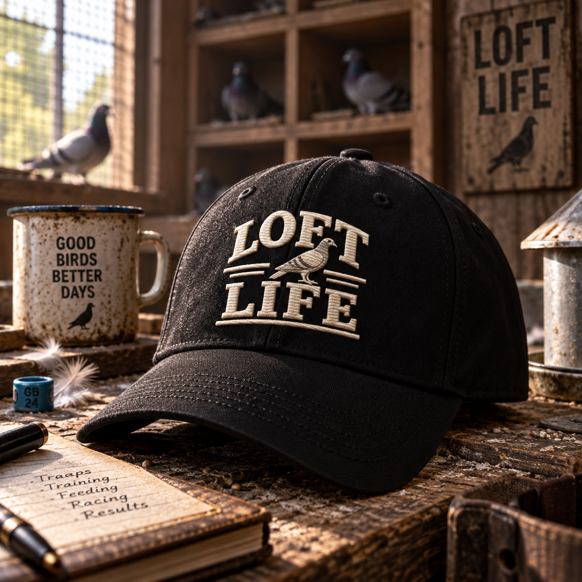 Loft Life Pigeon Embroidered Dad Cap — Bird Folk