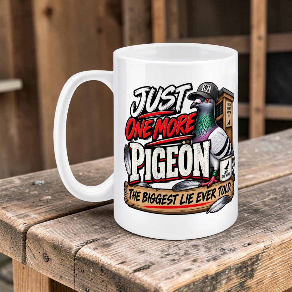 Just One More Pigeon – The Biggest Lie I Ever Told – Racing Pigeon Mug – 11oz & 15oz