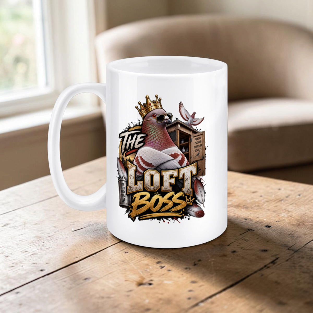 Loft Boss – Red Bar – Racing Pigeon Mug – 11oz & 15oz