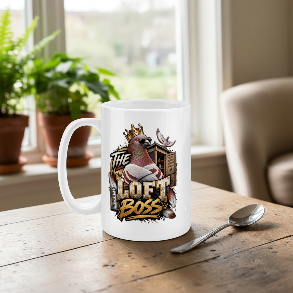 Loft Boss – Red Bar – Racing Pigeon Mug – 11oz & 15oz