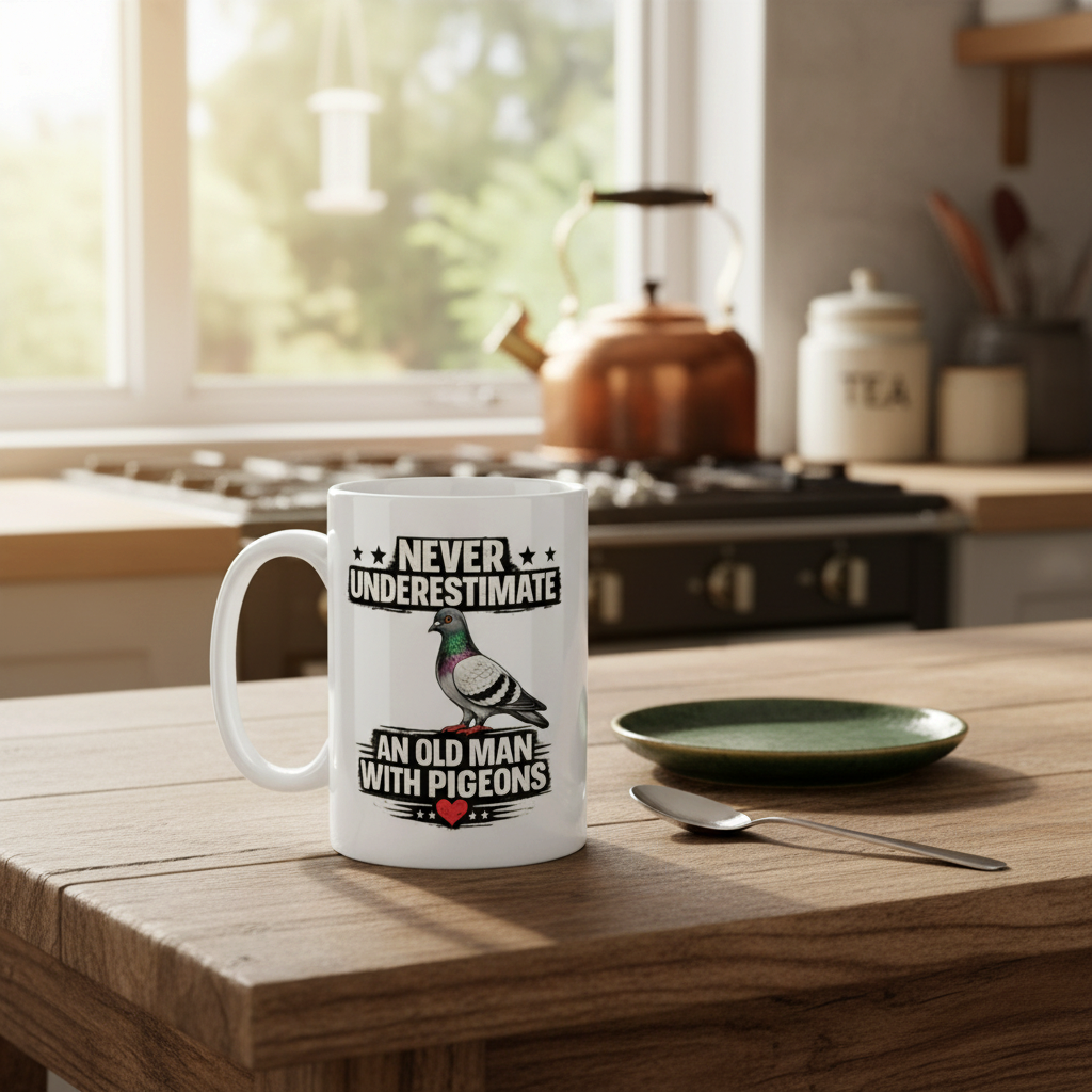 Never Underestimate an Old Man with His Pigeons – Racing Pigeon Mug – 11oz & 15oz