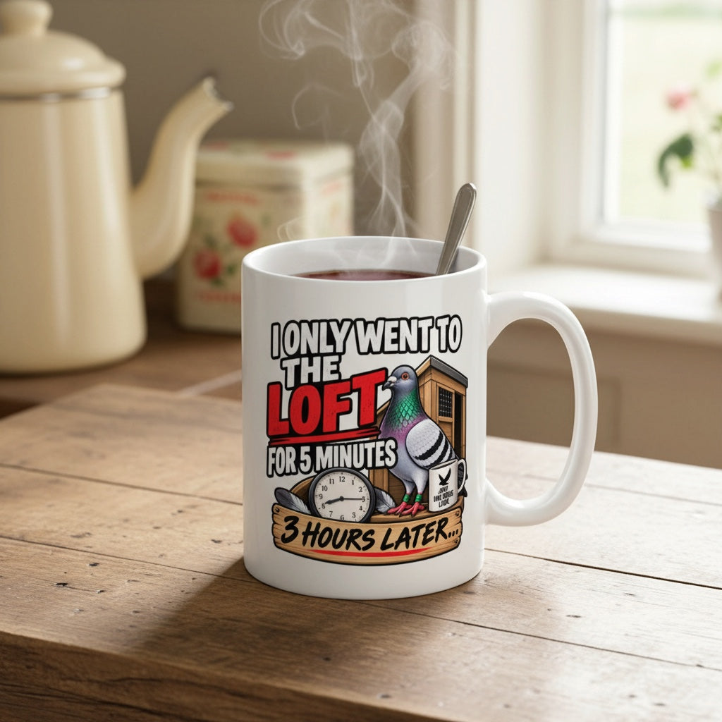 I Only Went to the Loft for Five Minutes… Three Hours Later – Racing Pigeon Mug – 11oz & 15oz