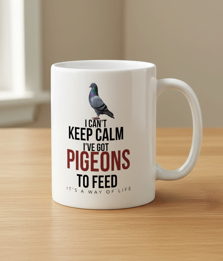 I Can’t Keep Calm, I’ve Got Pigeons to Feed – Racing Pigeon Mug – 11oz & 15oz
