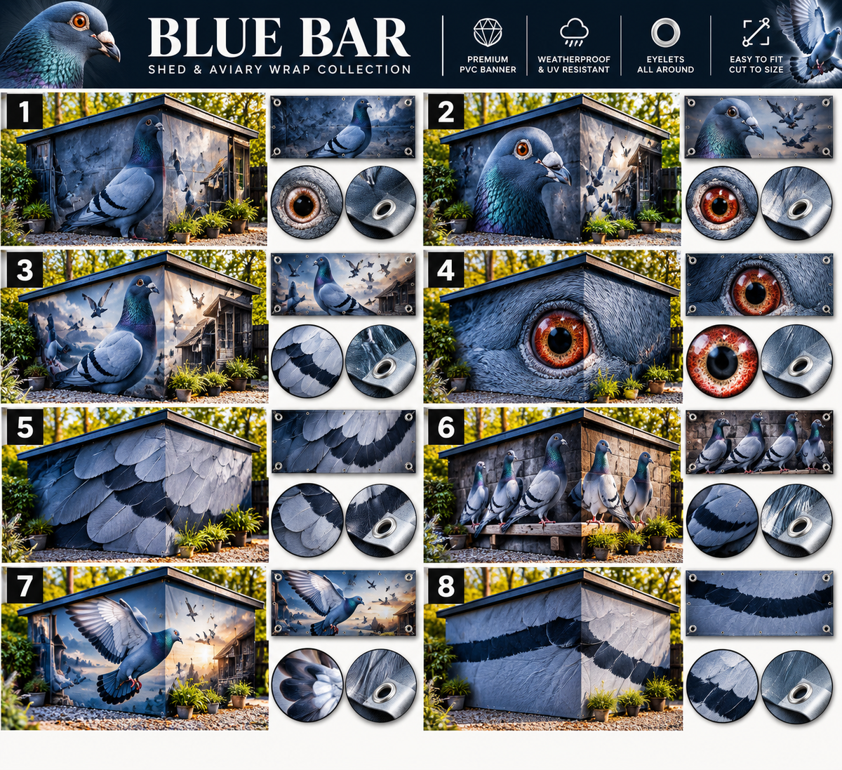 Blue Bar Pigeon Outdoor Wrap Collection