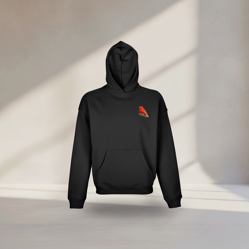 Red Factor Canary Hoodie – Minimal Front Chest Print