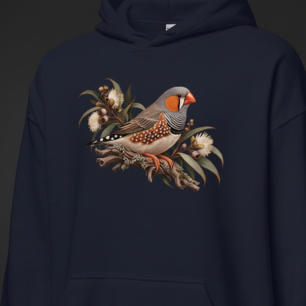 Autumn Botanical Zebra Finch Hoodie – Front Print | Bird Folk