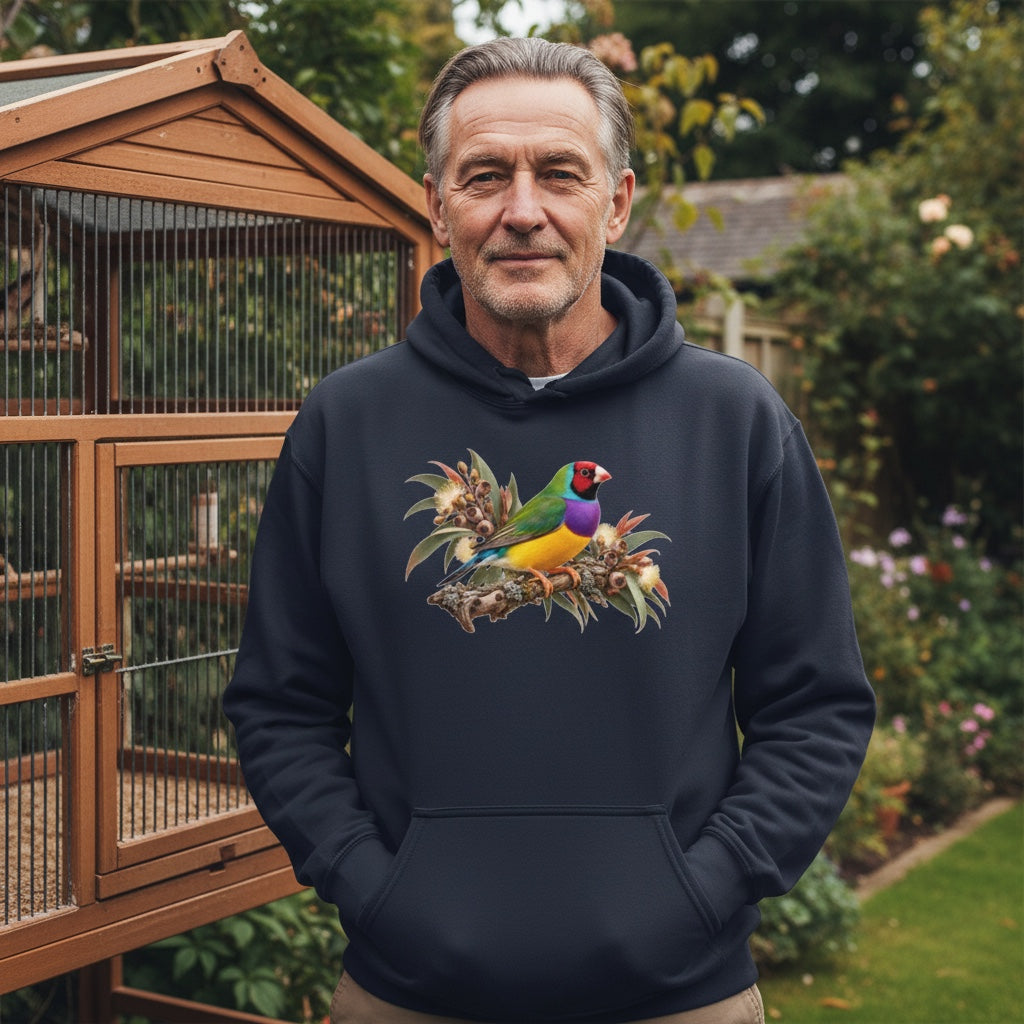 Autumn Botanical Gouldian Finch Hoodie – Front Print | Bird Folk
