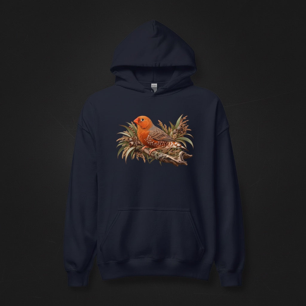 Orange Botanical Zebra Finch Hoodie – Front Print | Bird Folk