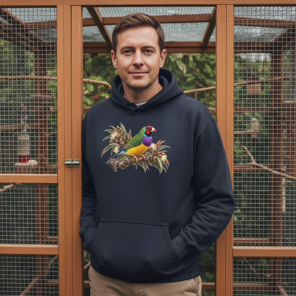 Autumn Botanical Gouldian Finch Hoodie – Front Print | Bird Folk