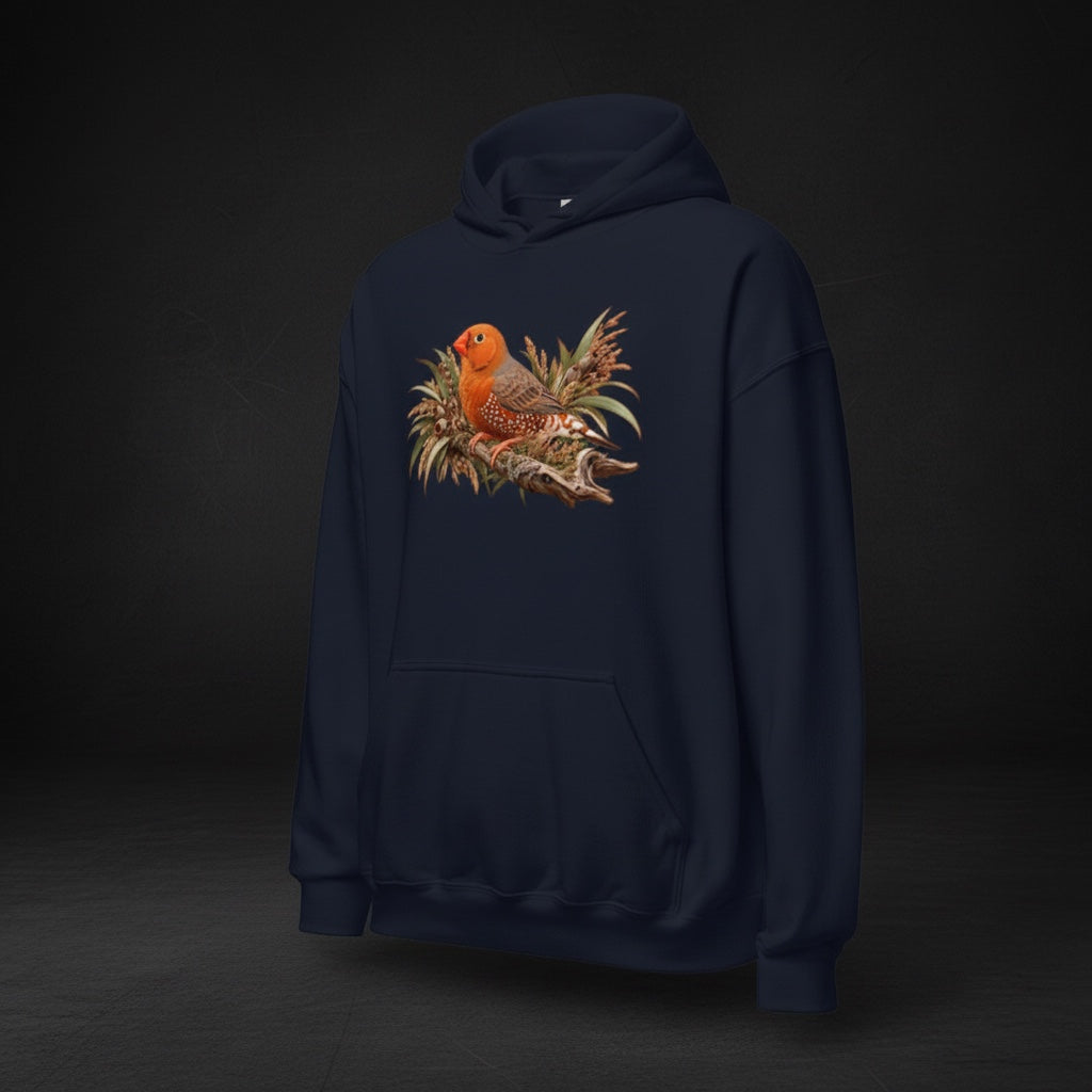 Orange Botanical Zebra Finch Hoodie – Front Print | Bird Folk