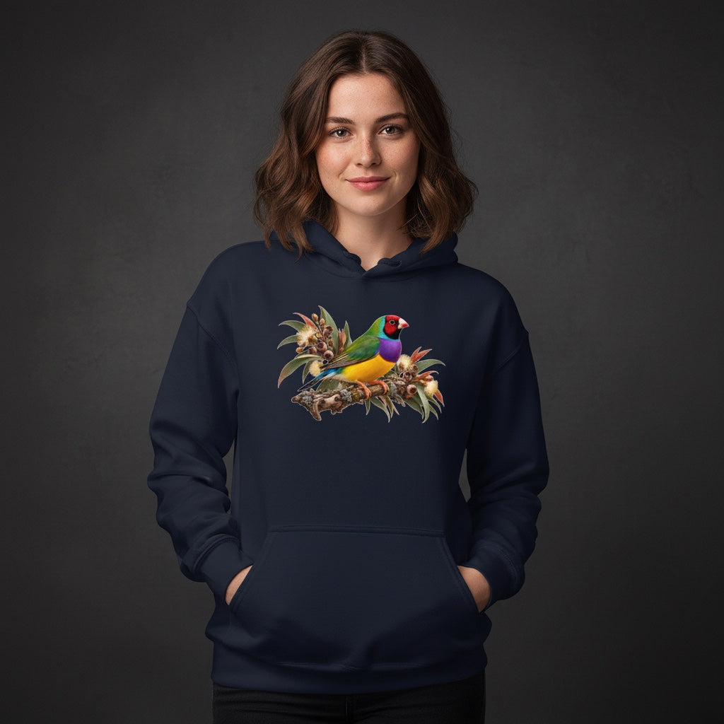 Autumn Botanical Gouldian Finch Hoodie – Front Print | Bird Folk