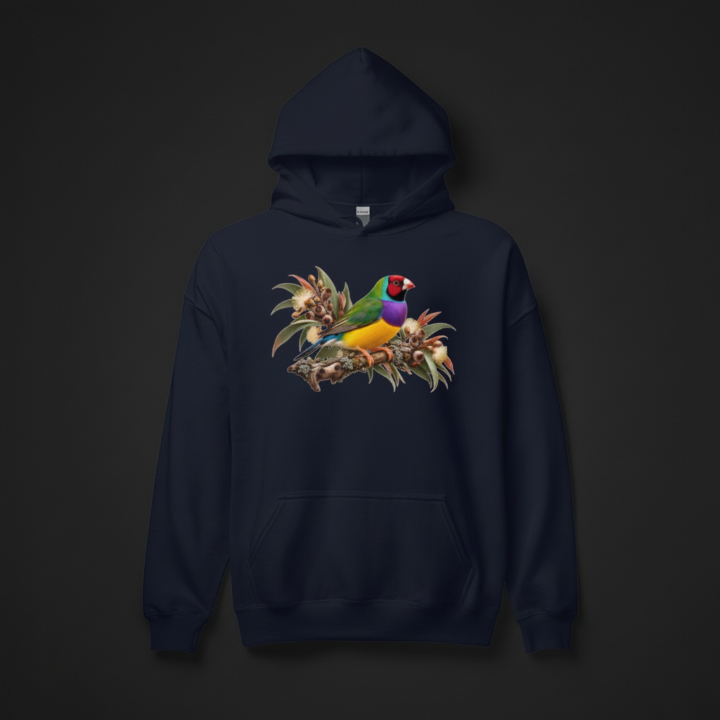 Autumn Botanical Gouldian Finch Hoodie – Front Print | Bird Folk